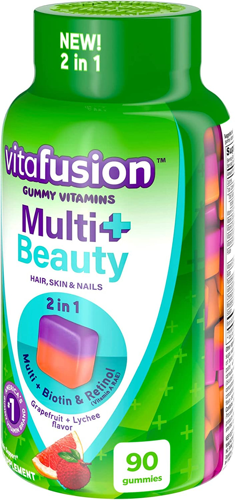 Vitafusion Multivitamin plus Beauty – 2-In-1 Benefits – Adult Gummy with Hair, Skin & Nails Support (Biotin & Retinol – Vitamin a RAE) Daily, 90 Count