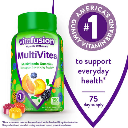 Vitafusion Multivites Gummy Multivitamins for Adults with 12 Vitamins and Minerals, Berry, Peach and Orange Flavored, America’S Number 1 Gummy Vitamin Brand, 75 Day Supply, 150 Count