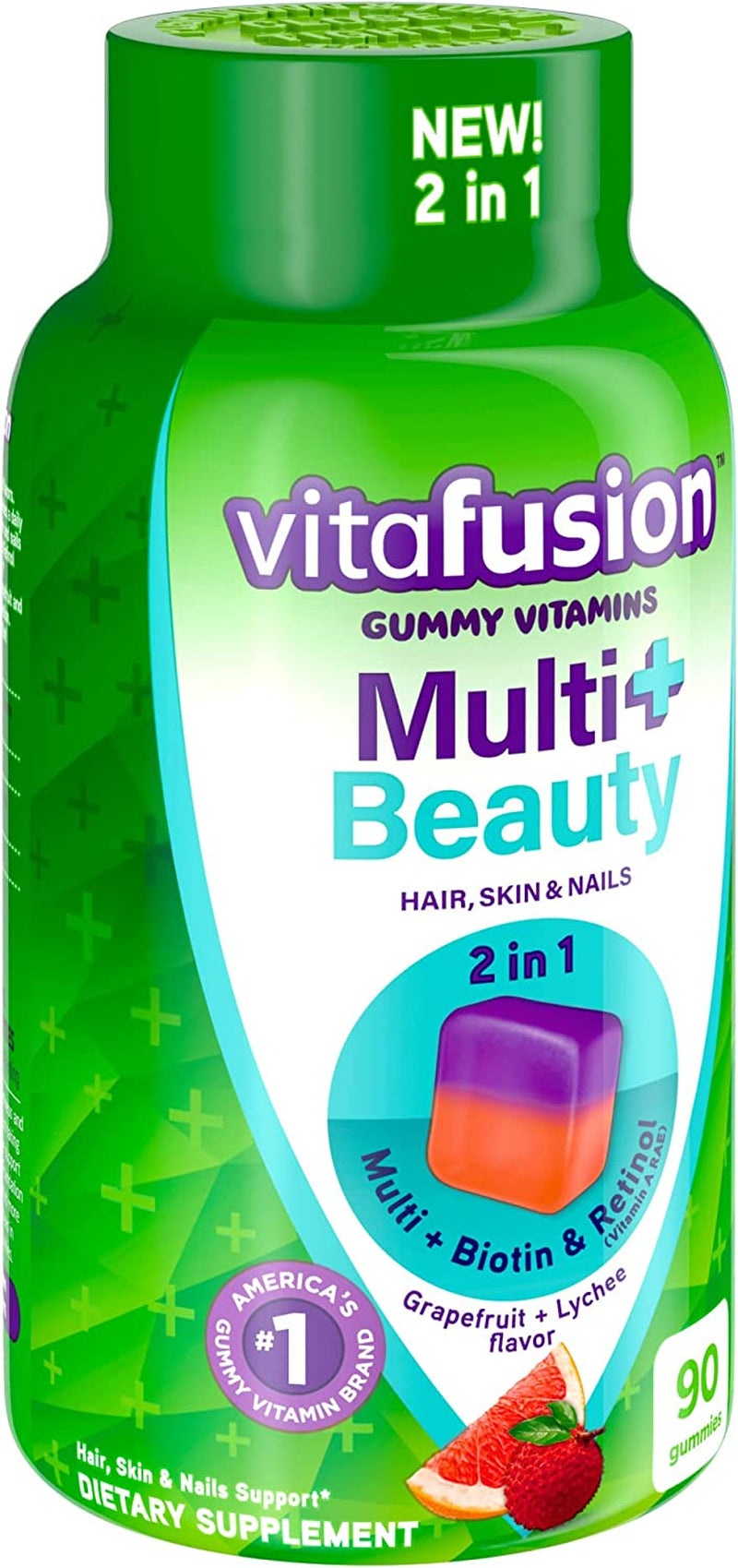 Vitafusion Multivitamin plus Beauty – 2-In-1 Benefits – Adult Gummy with Hair, Skin & Nails Support (Biotin & Retinol – Vitamin a RAE) Daily, 90 Count