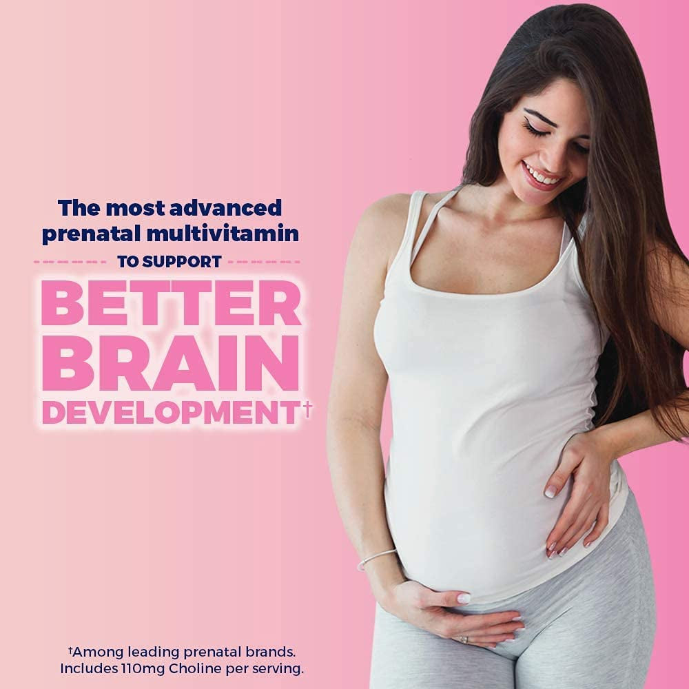 Womens Prenatal Advanced Complete Multivitamin with Brain Support* with Choline, Folic Acid, Omega-3 DHA & Iron for Pre, during and Post Pregnancy, 30+30 Count (60 Count Total Set)