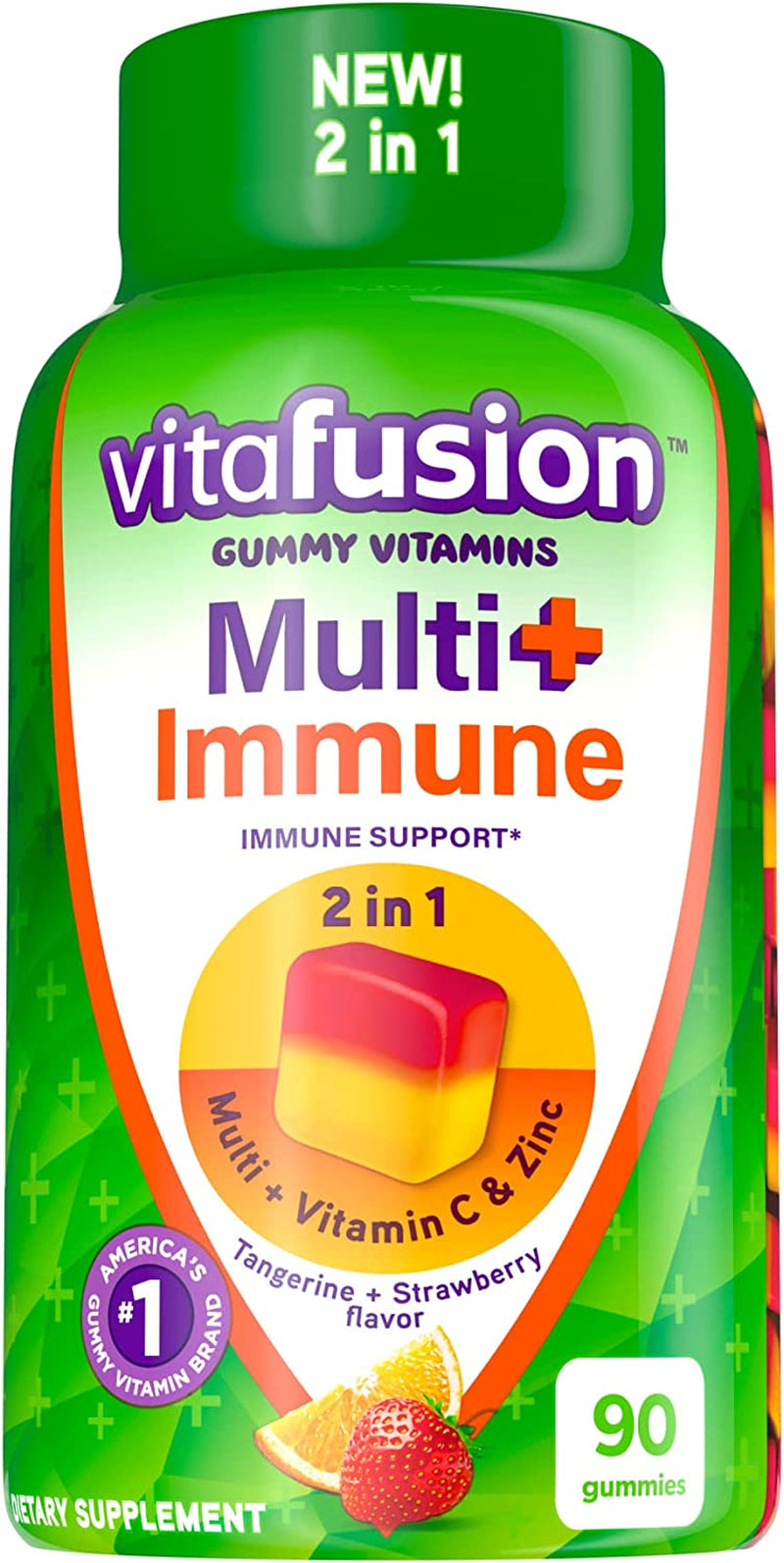 Vitafusion Multi+ Immune Support* – 2-In-1 Benefits & Flavors – Adult Gummy Vitamins with Vitamin C, Zinc, Daily Multivitamins, 90 Count