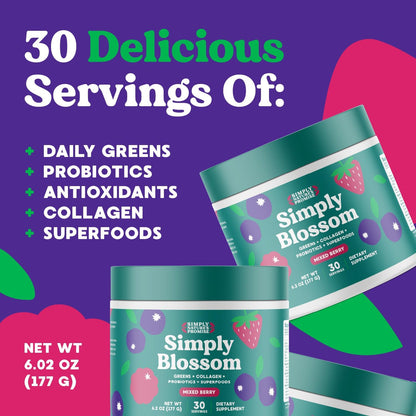 Blossom Nutrition Daily Greens & Superfood Powder + Collagen + Probiotics for Women'S Digestive Health & Bloating Relief. Help Your Health Bloom - 30 Day Supply