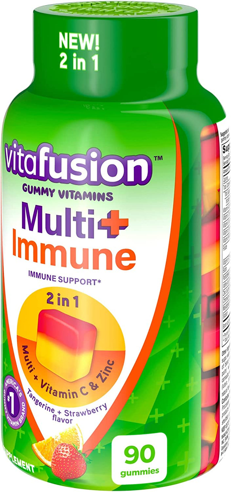 Vitafusion Multi+ Immune Support* – 2-In-1 Benefits & Flavors – Adult Gummy Vitamins with Vitamin C, Zinc, Daily Multivitamins, 90 Count