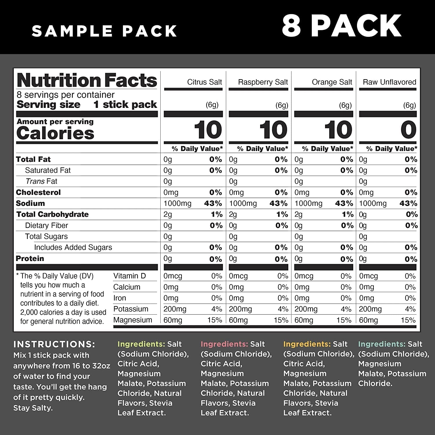 LMNT Zero-Sugar Electrolytes - Sampler Salt - Hydration Powder Packets | No Artificial Ingredients | Keto & Paleo Friendly | 8 Sticks