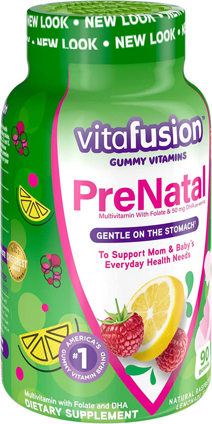 Vitafusion Prenatal Gummy Vitamins, Raspberry Lemonade Flavored, Pregnancy Vitamins for Women, with Folate and DHA, America’S Number 1 Gummy Vitamin Brand, 45 Day Supply, 90 Count