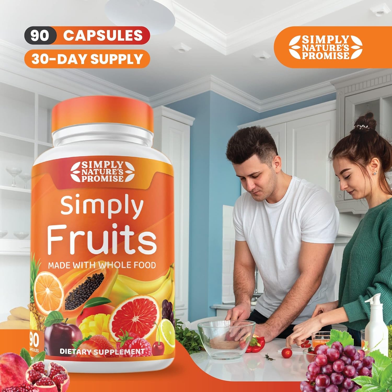 - 90 Fruit Capsules - Made with Whole Food Superfoods, Packed with 25 Different Fruits - 100% Soy Free