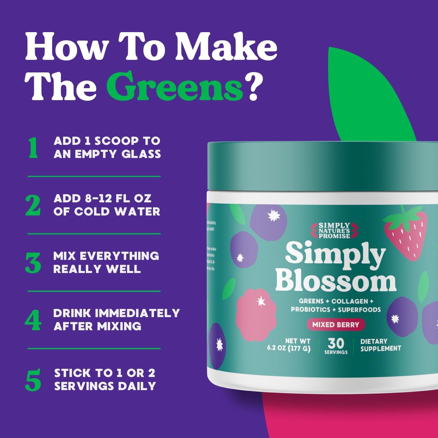 Blossom Nutrition Daily Greens & Superfood Powder + Collagen + Probiotics for Women'S Digestive Health & Bloating Relief. Help Your Health Bloom - 30 Day Supply