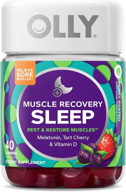 Muscle Recovery Sleep Gummies, Sleep and Sore Muscle Support, 3Mg Melatonin, Tart Cherry, Vitamin D, Berry Flavor - 40 Count