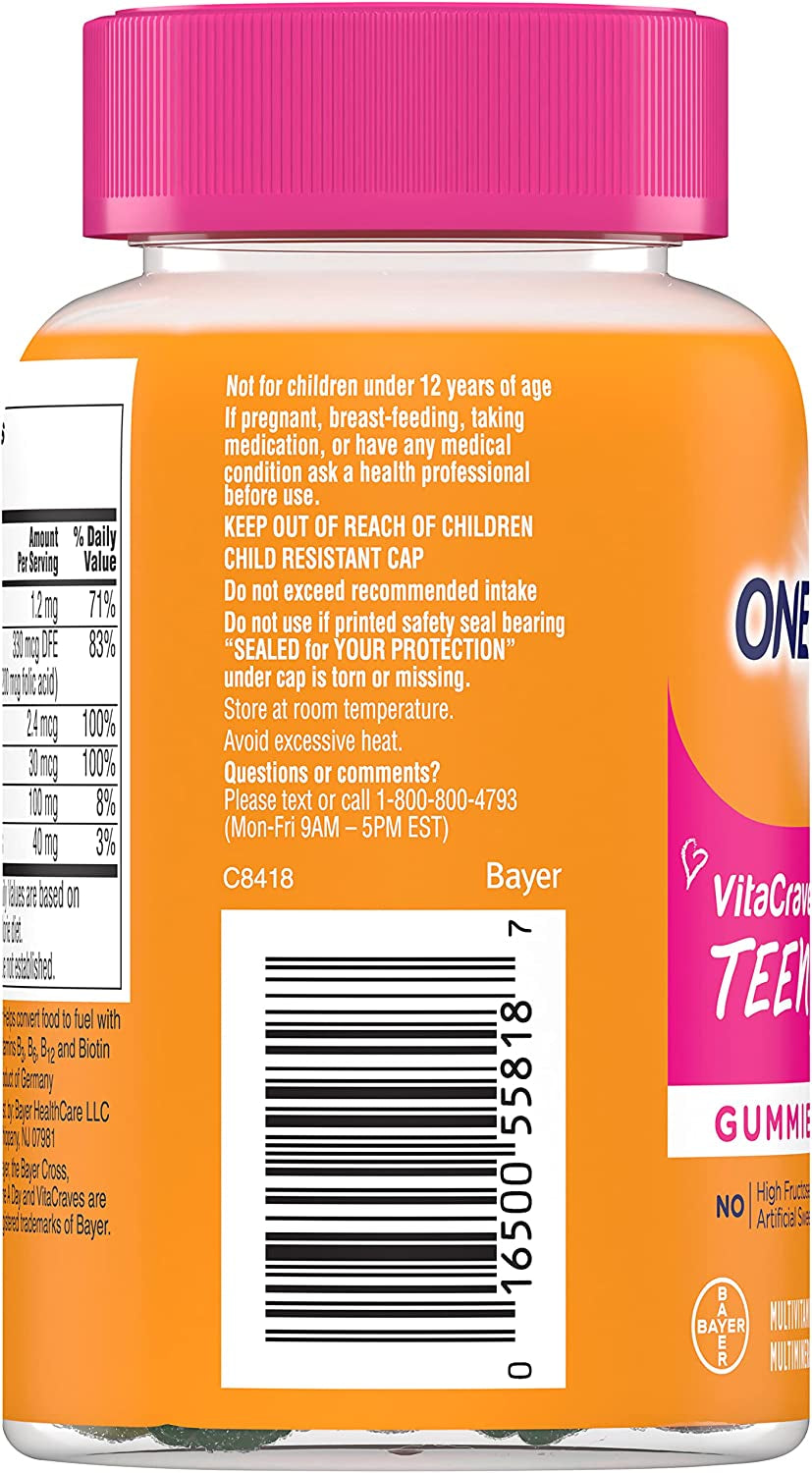 Teen for Her Multivitamin Gummies, Gummy Multivitamins with Vitamin A, C, D, E and Zinc for Immune Health Support, Physical Energy & More, 60 Count