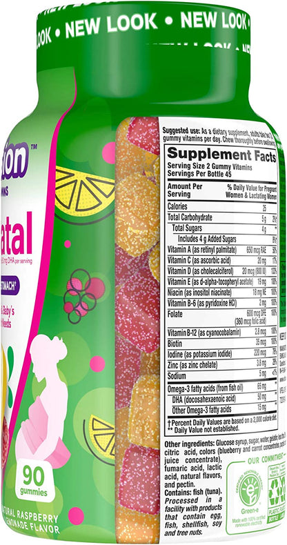 Vitafusion Prenatal Gummy Vitamins, Raspberry Lemonade Flavored, Pregnancy Vitamins for Women, with Folate and DHA, America’S Number 1 Gummy Vitamin Brand, 45 Day Supply, 90 Count