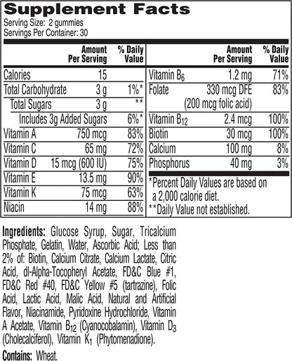 Teen for Her Multivitamin Gummies, Gummy Multivitamins with Vitamin A, C, D, E and Zinc for Immune Health Support, Physical Energy & More, 60 Count