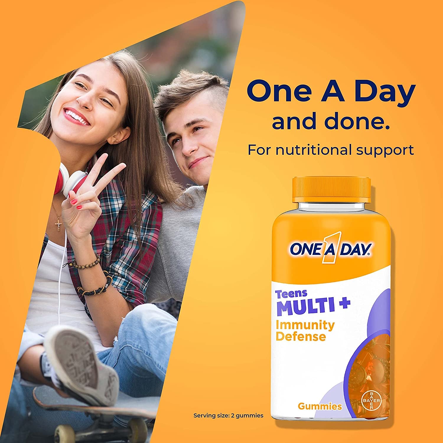 ONE a DAY Teen Multi+ Immunity Defense Vitamins, Multivitamin Gummies with Boost of Immunity Support with Vitamins A, C, D, E, Selenium & Zinc, 120 Count