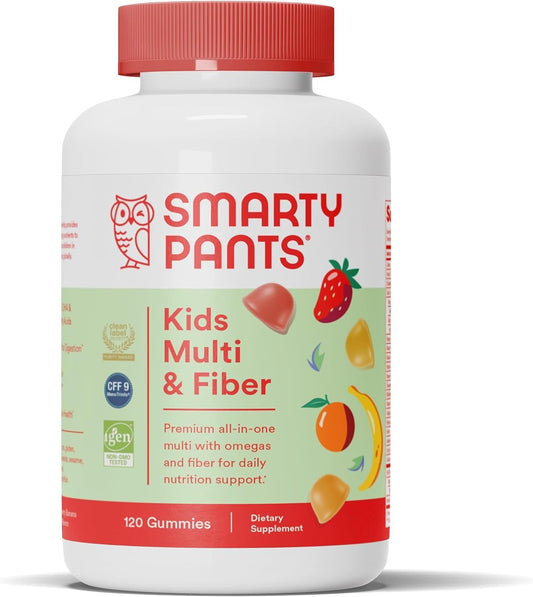 Kids Fiber Vitamins: Daily Kids Multivitamin Gummy for Overall Health with Vitamin A, B12, D3, E, & K & Omega 3 Fish Oil (DHA/EPA) - 120 Count (30 Day Supply)