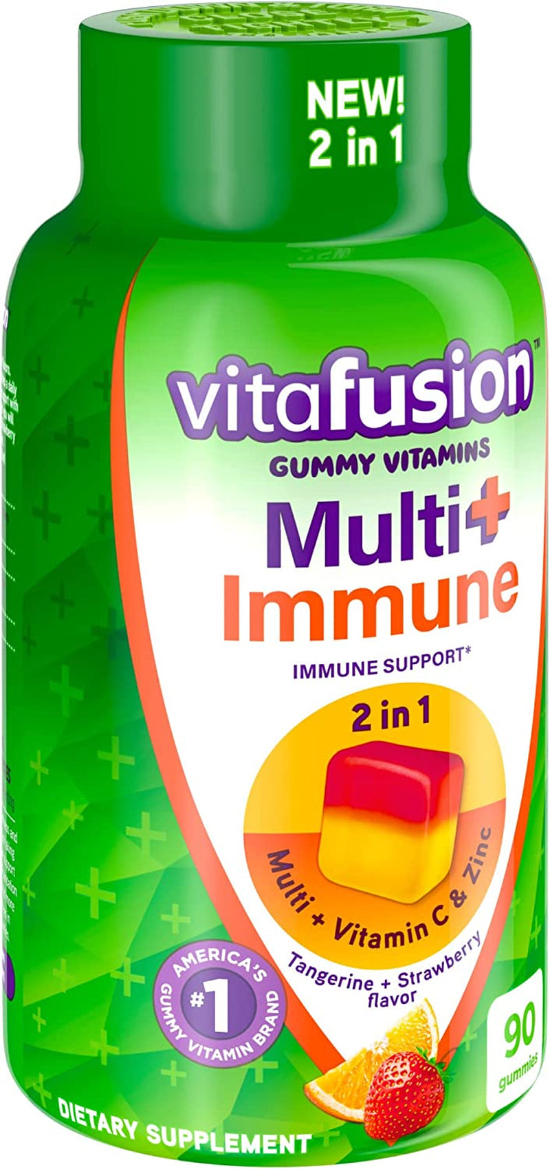 Vitafusion Multi+ Immune Support* – 2-In-1 Benefits & Flavors – Adult Gummy Vitamins with Vitamin C, Zinc, Daily Multivitamins, 90 Count