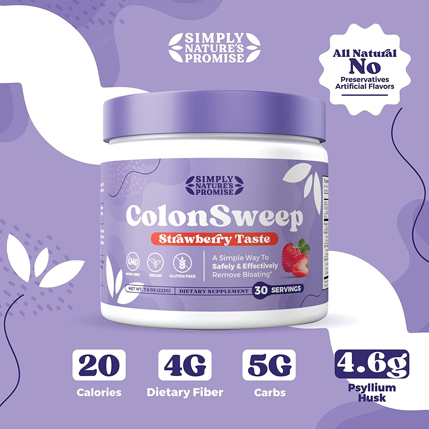 Colonsweep Psyllium Husk Powder Colon Cleanser - Vegan, Gluten Free Fiber Supplement - Safe Colon Cleanse for Constipation Relief, Bloating Relief & Gut Health - (8 OZ (30 Servings))