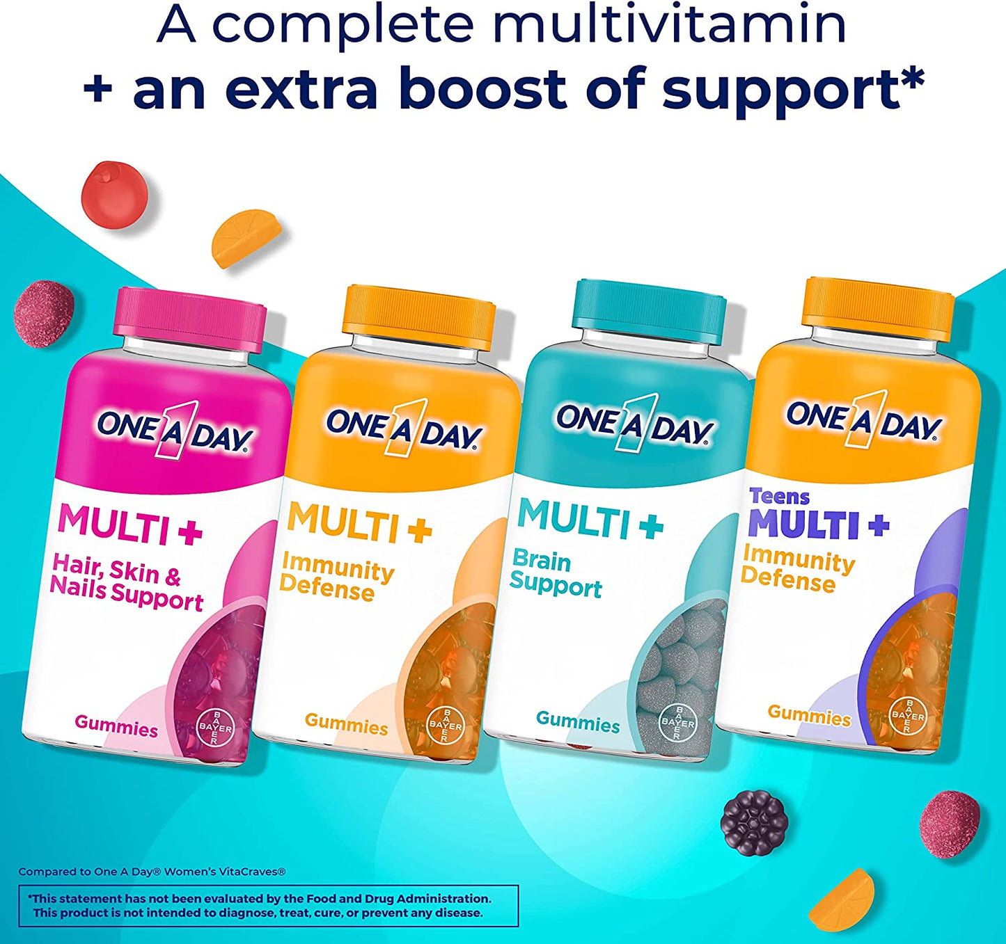 One-A-Day Multi+ Brain Support Gummies, Multivitamin Gummies for Men & Women with Boost of Brain Support with Super 8 B Vitamin Complex, 100 Count