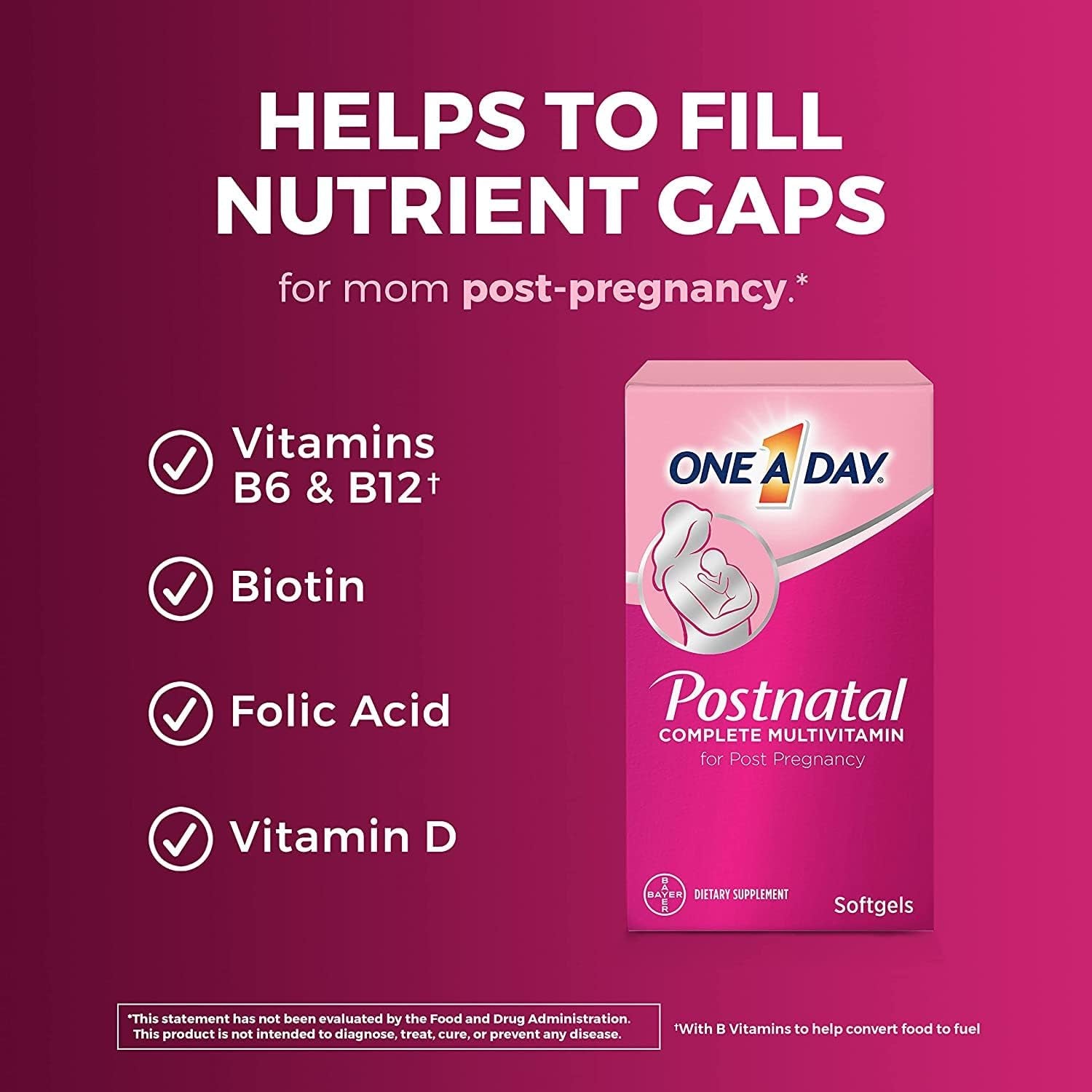 ONE a DAY Postnatal Complete Multivitamin for Post-Pregnancy with Folic Acid and Omega-3 DHA, 60 Count