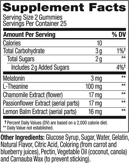 Sleep Gummy, Occasional Sleep Support, 3 Mg Melatonin, L-Theanine, Chamomile, Lemon Balm, Sleep Aid, Blackberry, 50 Count