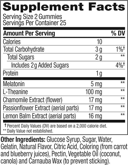 Extra Strength Sleep Gummy, Occasional Sleep Support, 5 Mg Melatonin, L-Theanine, Chamomile, Lemon Balm, Sleep Aid, Blackberry - 50 Count