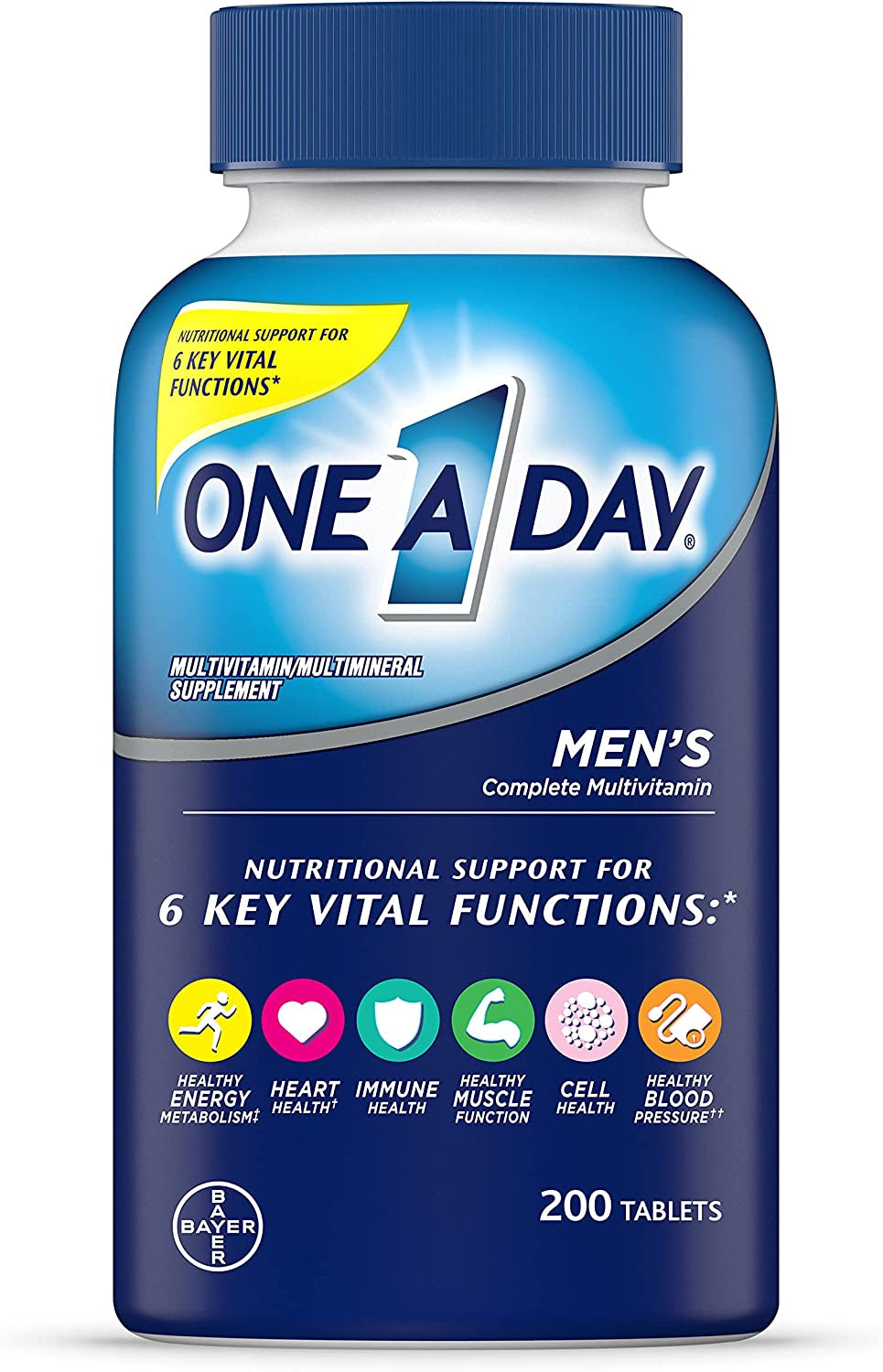 One a Day Men’S Multivitamin, Supplement Tablet with Vitamin A, Vitamin C, Vitamin D, Vitamin E and Zinc for Immune Health Support, B12, Calcium & More, 200 Count