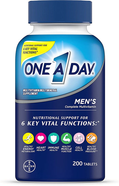 One a Day Men’S Multivitamin, Supplement Tablet with Vitamin A, Vitamin C, Vitamin D, Vitamin E and Zinc for Immune Health Support, B12, Calcium & More, 200 Count