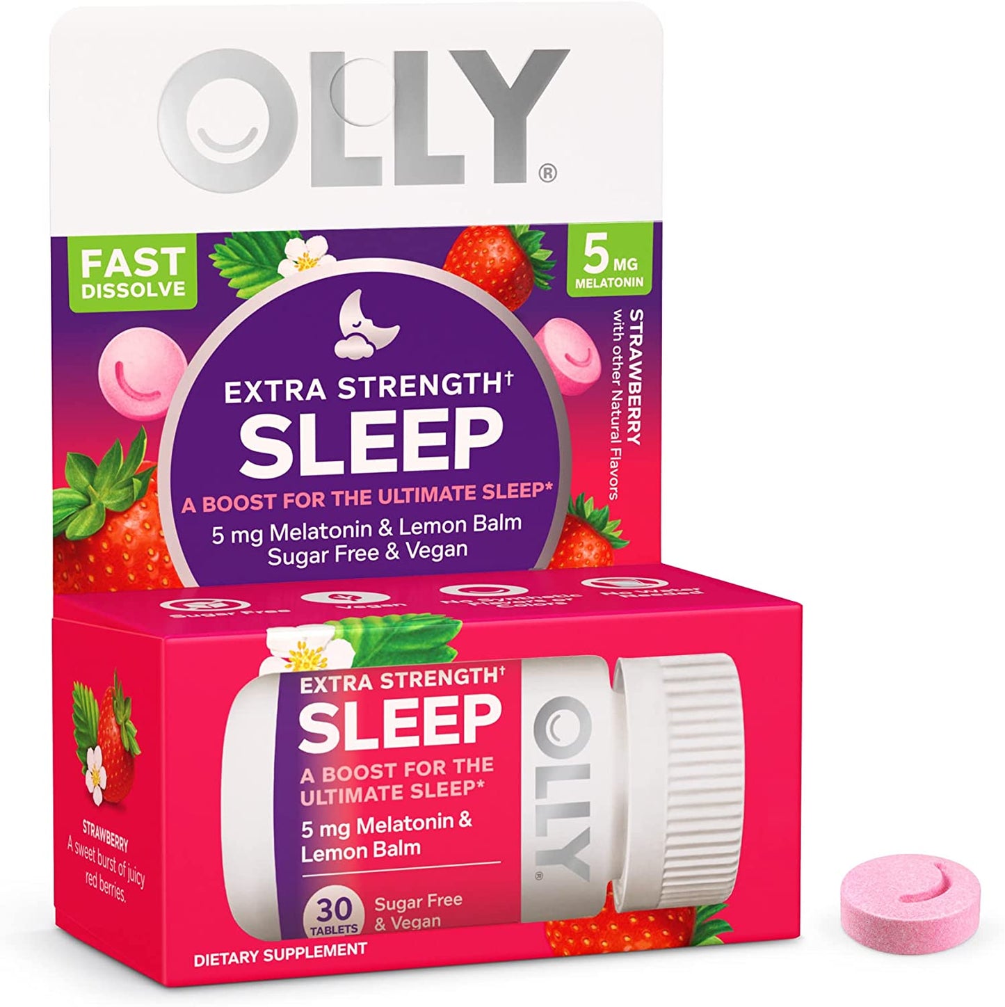 Extra Strength Sleep Fast Dissolve Tablets, 5Mg Melatonin, Vegan, Strawberry - 30Ct