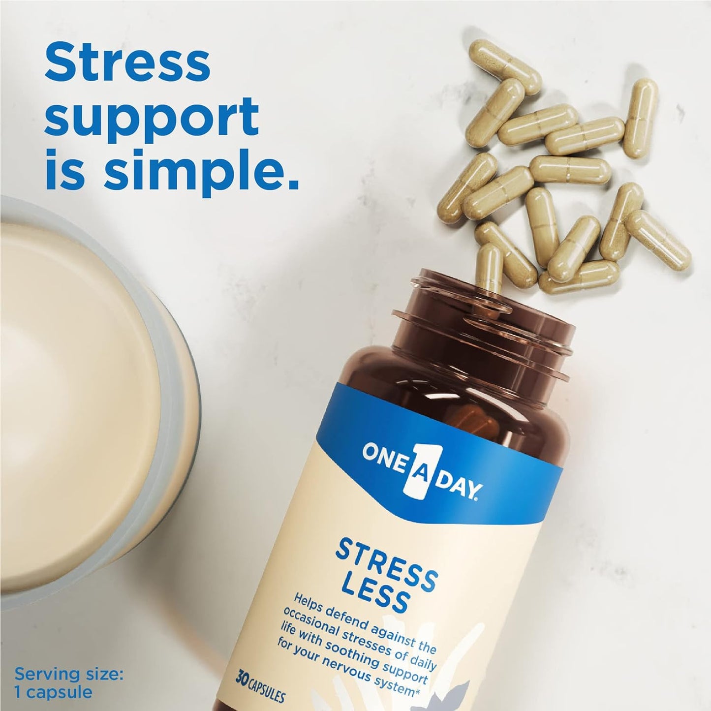 One a Day Stress Supplement – Occasional Stress Relief Supplement, Formulated with Ashwagandha, Passionflower and Valerian Extracts for Nervous System Support, 30 Capsules