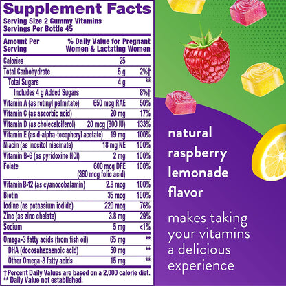 Vitafusion Prenatal Gummy Vitamins, Raspberry Lemonade Flavored, Pregnancy Vitamins for Women, with Folate and DHA, America’S Number 1 Gummy Vitamin Brand, 45 Day Supply, 90 Count