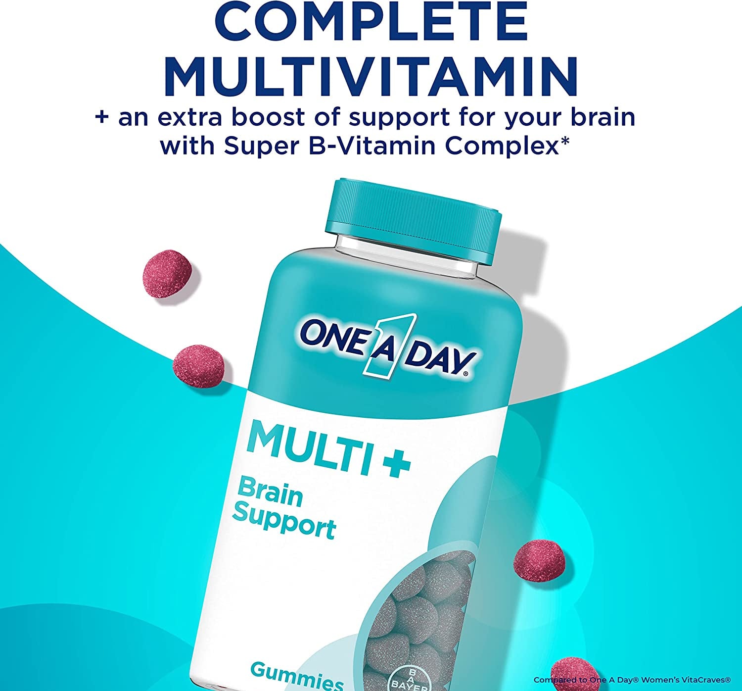 One-A-Day Multi+ Brain Support Gummies, Multivitamin Gummies for Men & Women with Boost of Brain Support with Super 8 B Vitamin Complex, 100 Count