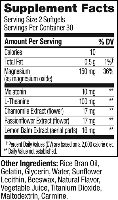 Ultra Strength Sleep Softgels, 10Mg Melatonin, L-Theanine, Chamomile, Magnesium, Lemon Balm, Supports Deep Restful Sleep, Nighttime Sleep Aid, Non Habit-Forming - 60 Count