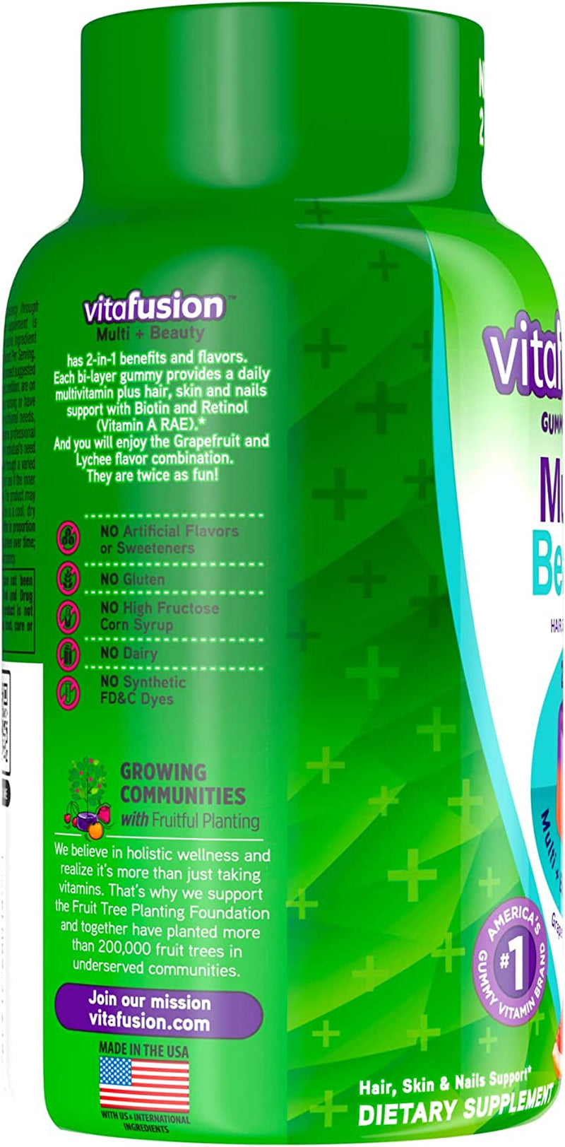 Vitafusion Multivitamin plus Beauty – 2-In-1 Benefits – Adult Gummy with Hair, Skin & Nails Support (Biotin & Retinol – Vitamin a RAE) Daily, 90 Count