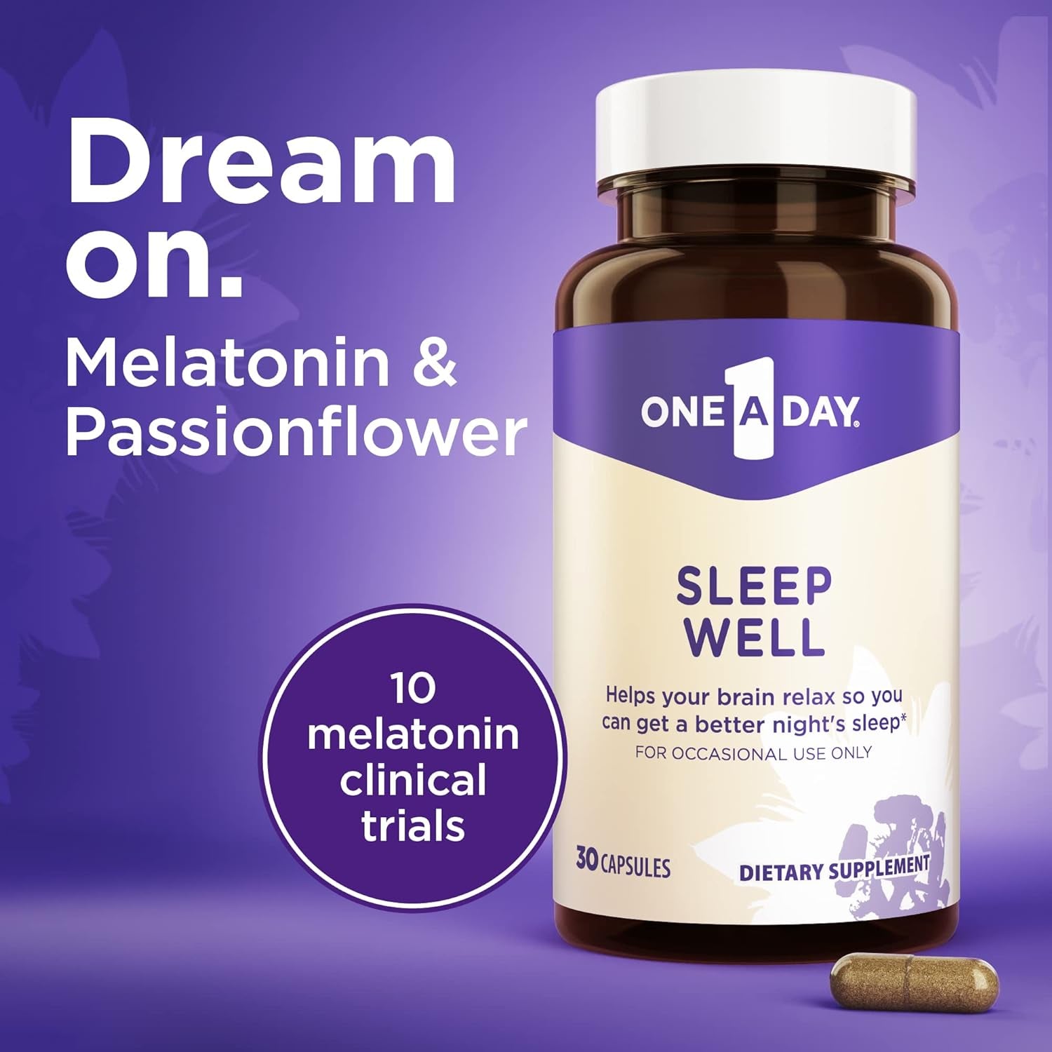 One-A-Day Sleep Supplement - Sleep Supplements for Adults, Sleep Support with Passionflower and Melatonin, Sleep Support with Sleep Well, 30 Capsules