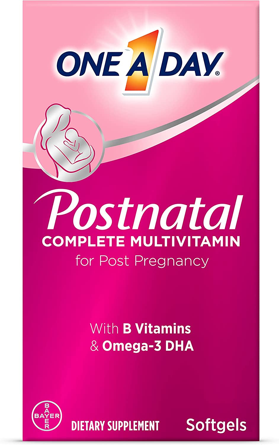 ONE a DAY Postnatal Complete Multivitamin for Post-Pregnancy with Folic Acid and Omega-3 DHA, 60 Count