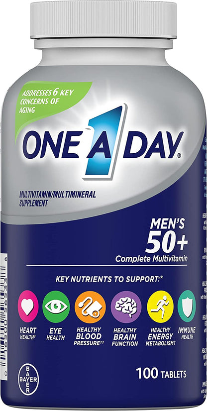 One a Day Men’S 50+ Multivitamins, Supplement with Vitamin A, Vitamin C, Vitamin D, Vitamin E and Zinc for Immune Health Support*, Calcium & More, Tablet 100 Count