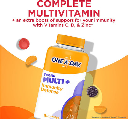 ONE a DAY Teen Multi+ Immunity Defense Vitamins, Multivitamin Gummies with Boost of Immunity Support with Vitamins A, C, D, E, Selenium & Zinc, 120 Count