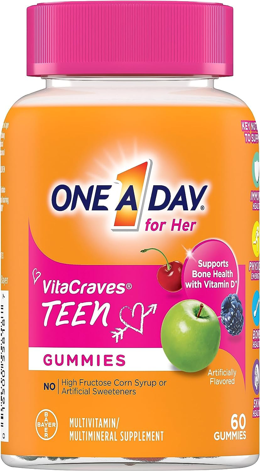 Teen for Her Multivitamin Gummies, Gummy Multivitamins with Vitamin A, C, D, E and Zinc for Immune Health Support, Physical Energy & More, 60 Count