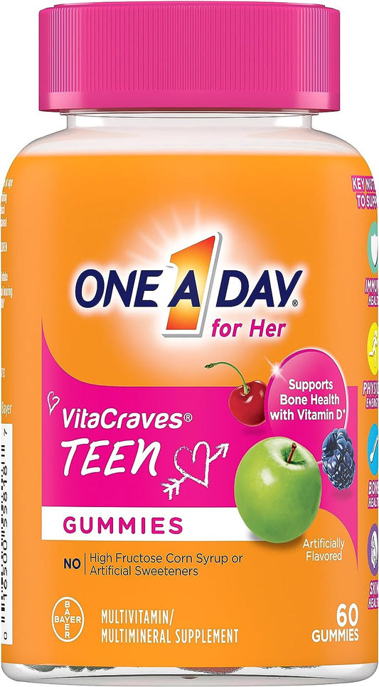 Teen for Her Multivitamin Gummies, Gummy Multivitamins with Vitamin A, C, D, E and Zinc for Immune Health Support, Physical Energy & More, 60 Count