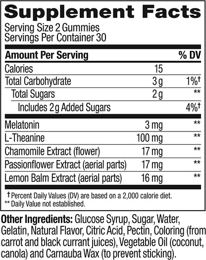 Sleep Gummy, Occasional Sleep Support, 3 Mg Melatonin, L-Theanine, Chamomile, Lemon Balm, Sleep Aid, Strawberry, 60 Count (Pack of 1)