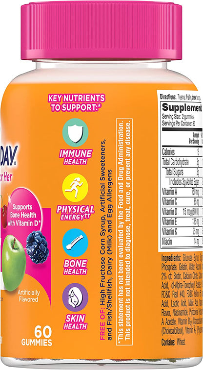 Teen for Her Multivitamin Gummies, Gummy Multivitamins with Vitamin A, C, D, E and Zinc for Immune Health Support, Physical Energy & More, 60 Count