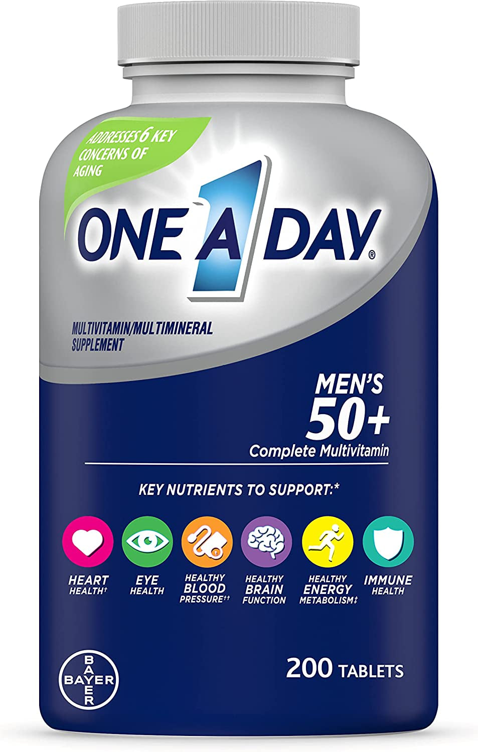 One a Day Men’S 50+ Healthy Advantage Multivitamin, Multivitamin for Men with Vitamins A, C, E, B6, B12, Calcium and Vitamin D, Tablet, 200 Count (Pack of 1)