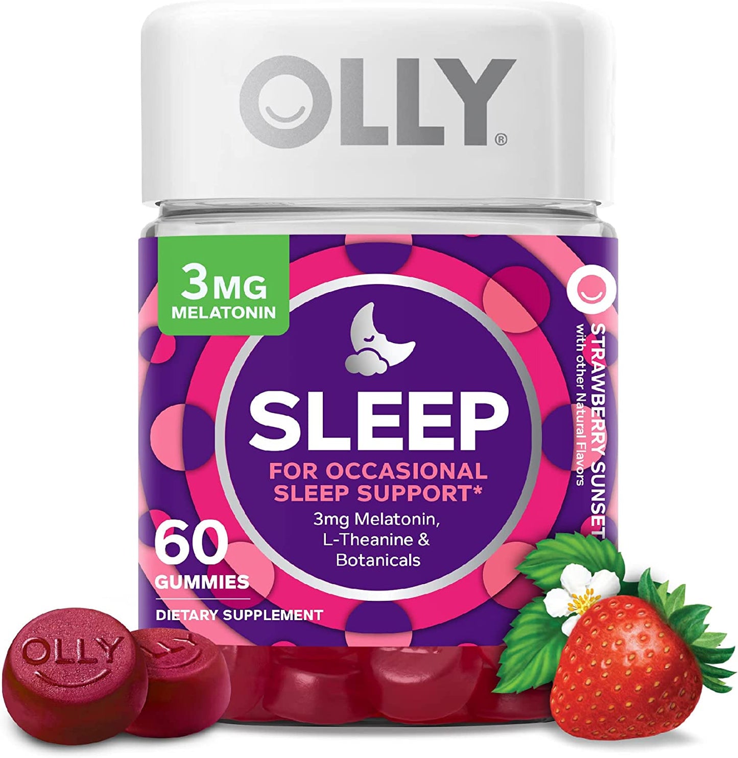 Sleep Gummy, Occasional Sleep Support, 3 Mg Melatonin, L-Theanine, Chamomile, Lemon Balm, Sleep Aid, Strawberry, 60 Count (Pack of 1)