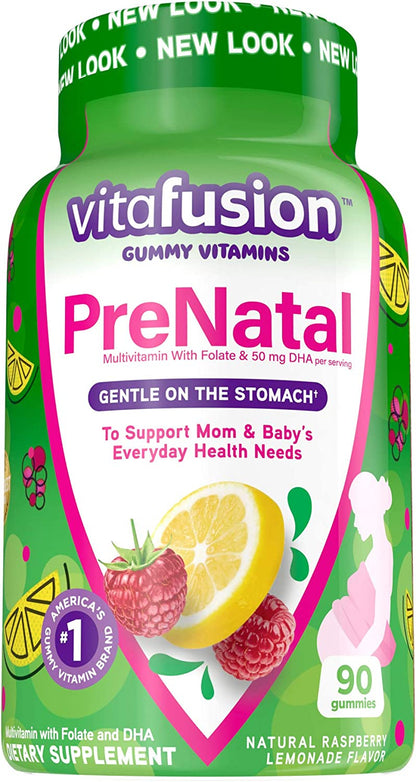 Vitafusion Prenatal Gummy Vitamins, Raspberry Lemonade Flavored, Pregnancy Vitamins for Women, with Folate and DHA, America’S Number 1 Gummy Vitamin Brand, 45 Day Supply, 90 Count