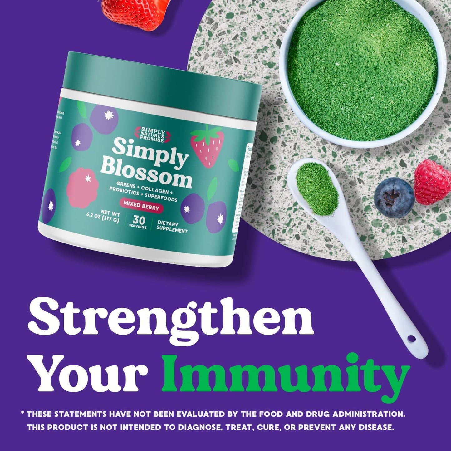 Blossom Nutrition Daily Greens & Superfood Powder + Collagen + Probiotics for Women'S Digestive Health & Bloating Relief. Help Your Health Bloom - 30 Day Supply