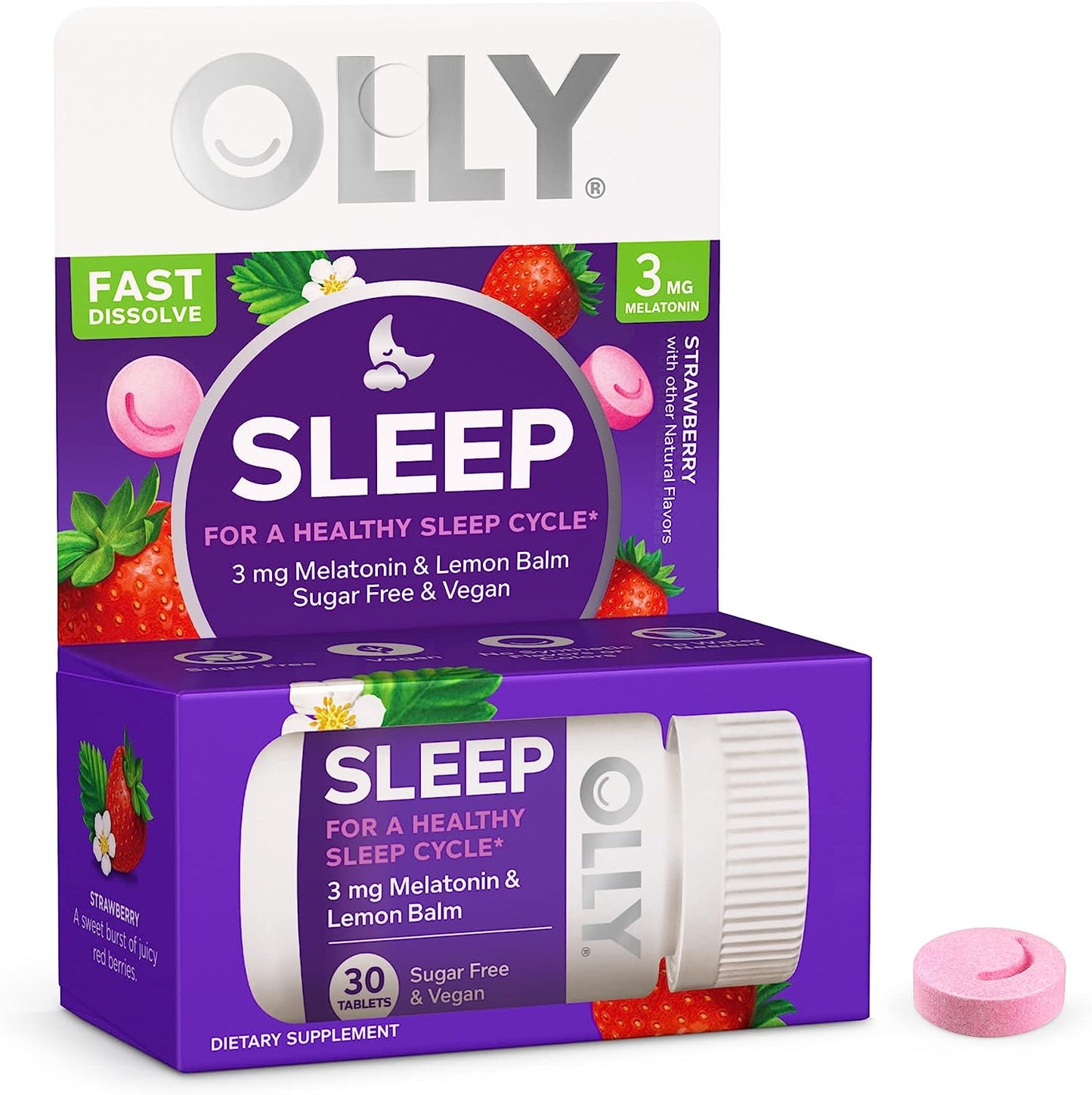 Sleep Fast Dissolve Tablets, 3Mg Melatonin, Vegan, Strawberry - 30Ct